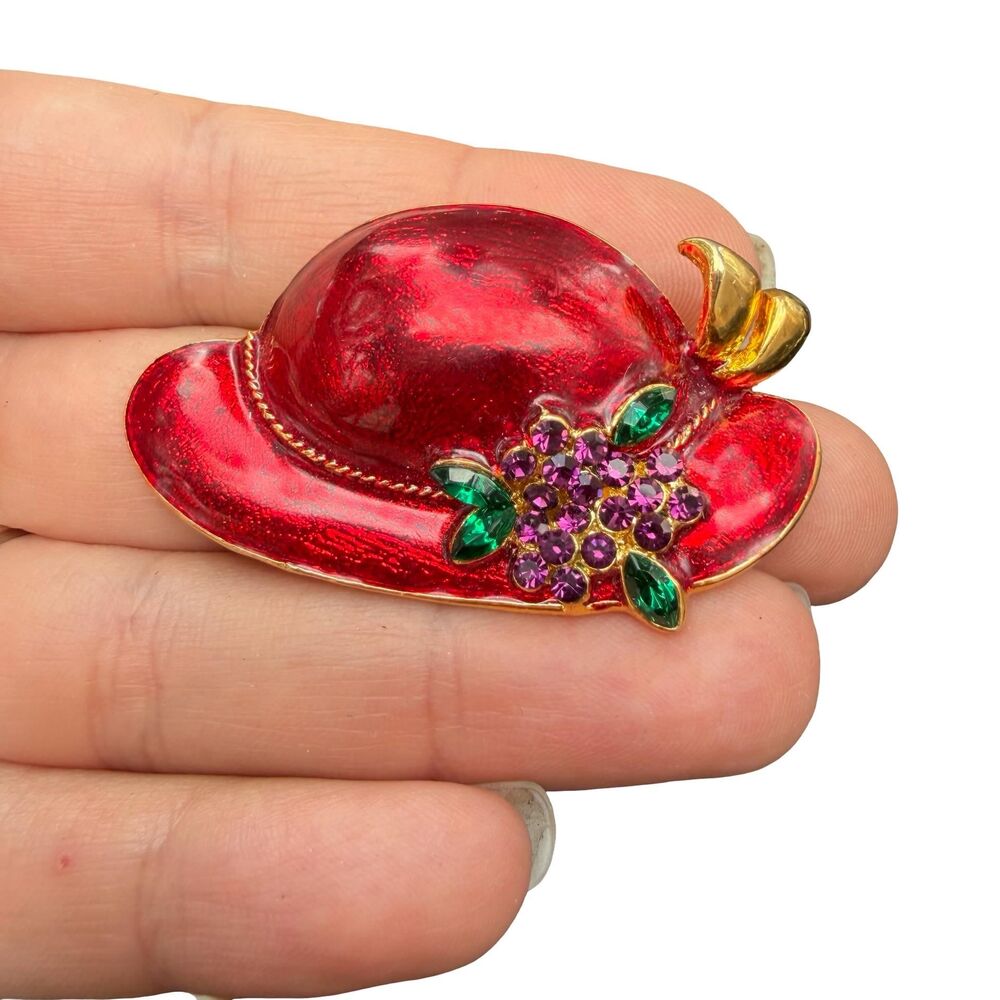Vintage Jewelry Red Hat Brooch Hat Pin